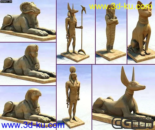 8个古埃及雕塑 模型 带贴图的图片1