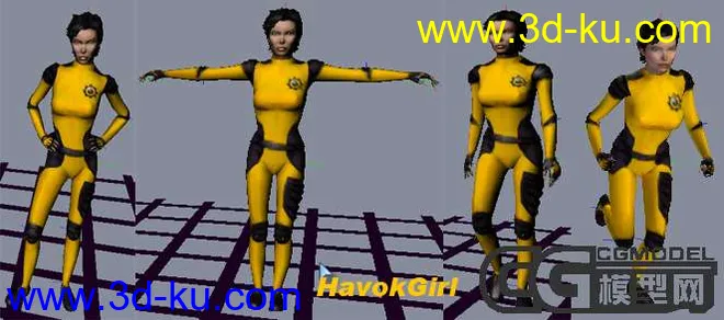 著名游戏物理引擎Havok的人物HavokGirl, 带骨骼动画模型的图片1