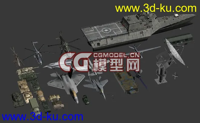一套游戏用军事模型合集（集合了装甲车、飞机、军舰和航空模型）的图片1
