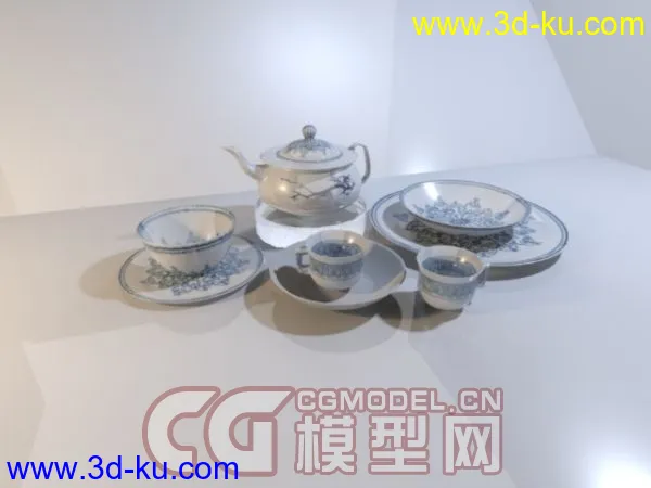 景德镇青花瓷茶具陶艺日用陶瓷3dmax模型下载，带贴图的图片1