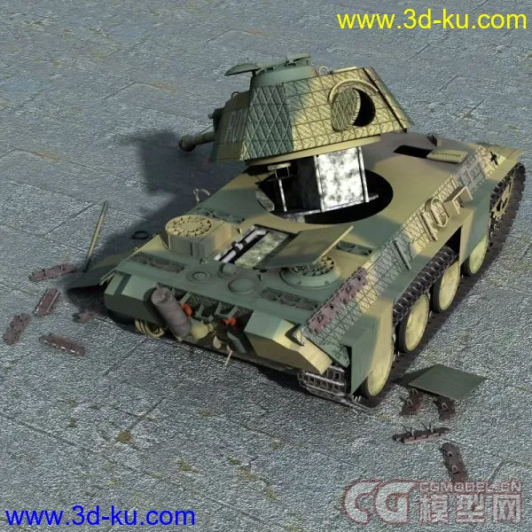 被击毁的坦克四辆 M4A1 Panther Tiger King Tiger(更新加一辆)模型的图片2