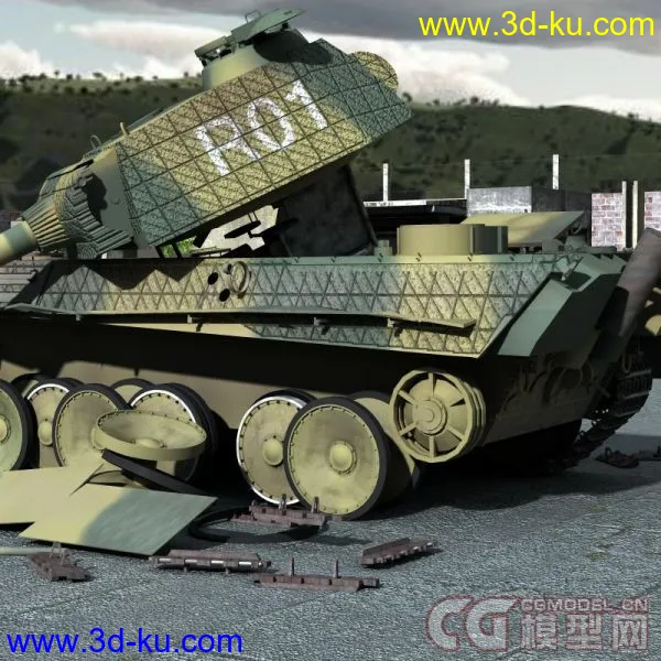 被击毁的坦克四辆 M4A1 Panther Tiger King Tiger(更新加一辆)模型的图片3