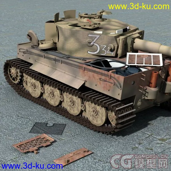 被击毁的坦克四辆 M4A1 Panther Tiger King Tiger(更新加一辆)模型的图片6