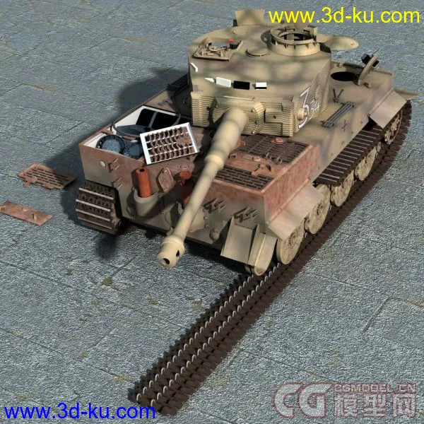 被击毁的坦克四辆 M4A1 Panther Tiger King Tiger(更新加一辆)模型的图片7
