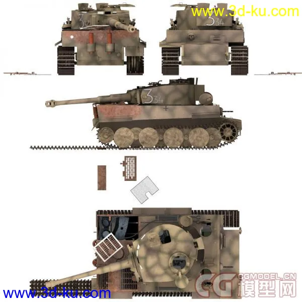 被击毁的坦克四辆 M4A1 Panther Tiger King Tiger(更新加一辆)模型的图片8