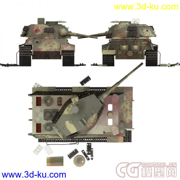 被击毁的坦克四辆 M4A1 Panther Tiger King Tiger(更新加一辆)模型的图片11