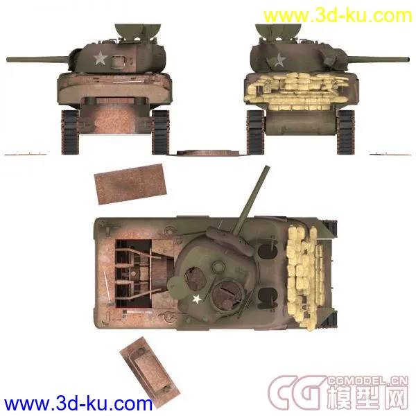被击毁的坦克四辆 M4A1 Panther Tiger King Tiger(更新加一辆)模型的图片15