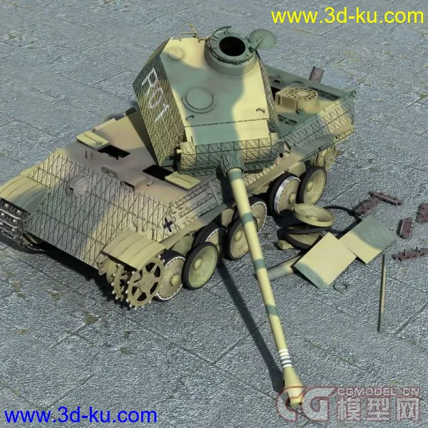 被击毁的坦克四辆 M4A1 Panther Tiger King Tiger(更新加一辆)模型的图片16