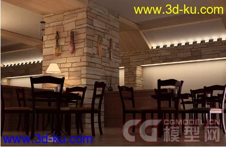 温馨国外风格餐厅3D模型的图片1