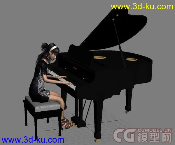 弹钢琴女人（贴图+骨骼+动作）模型的图片1