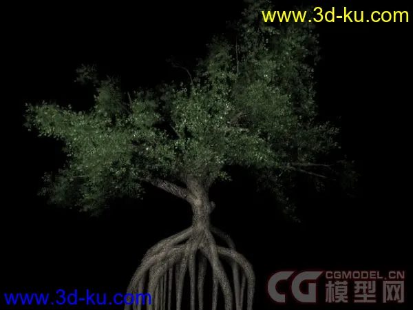 无论是动画还是游戏中都能用到的带有长树根的树模型的图片1