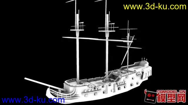 中世纪战舰，黑珍珠无贴图简化版。模型的图片1