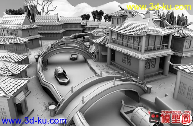 中国古建筑小场景模型的图片1