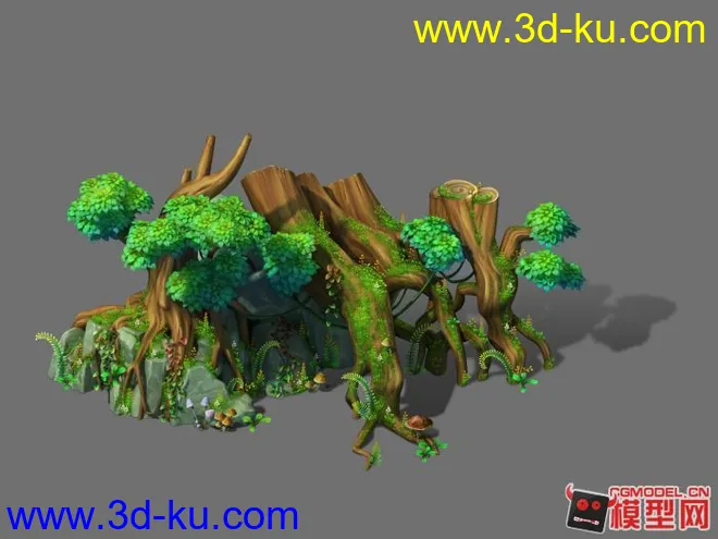 PSD小物件石头树根模型的图片1