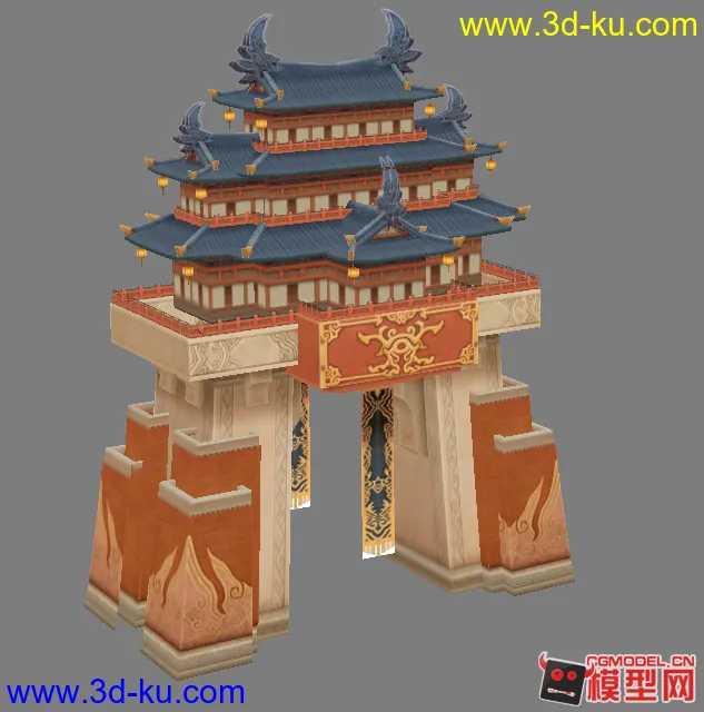 东方古建筑城门模型的图片1