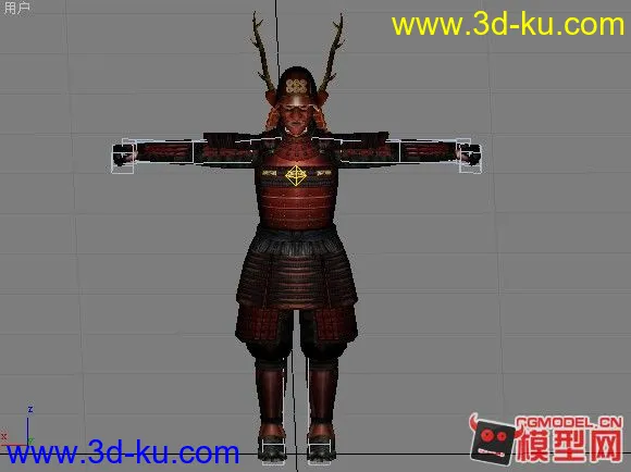 3DMAX 红色日本武士铠甲模型 有绑定的图片2
