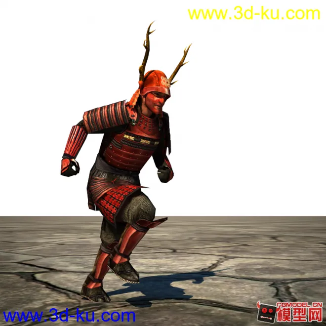 3DMAX 红色日本武士铠甲模型 有绑定的图片3