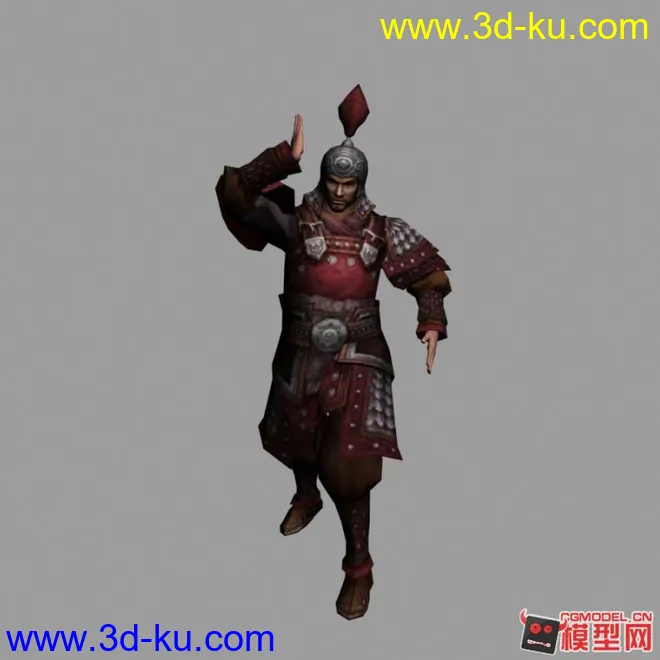 3DMAX 红色盔甲中国武将 绑定模型的图片2