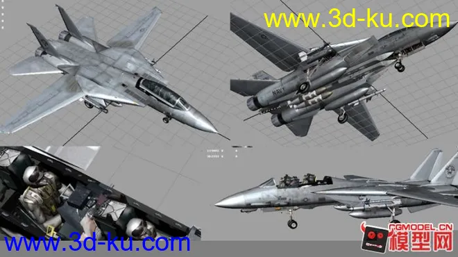 超写实F14战斗机有贴图 驾驶舱和驾驶员  maya max 两种格式模型的图片1