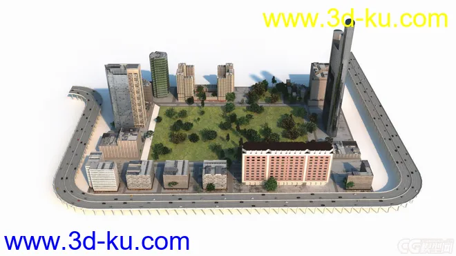 城市建筑场景模型，城市规划，公路道路交通，楼房，办公楼，别墅，树木的图片6