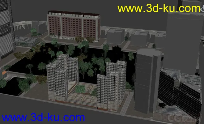 城市建筑场景模型，城市规划，公路道路交通，楼房，办公楼，别墅，树木的图片8