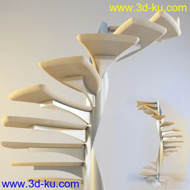 一款酷炫的木质扶梯模型的图片1