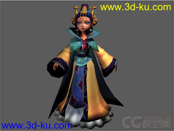 Q版古代宫装女子CG游戏模型—3d模型免费下载（有贴图有绑定）的图片1