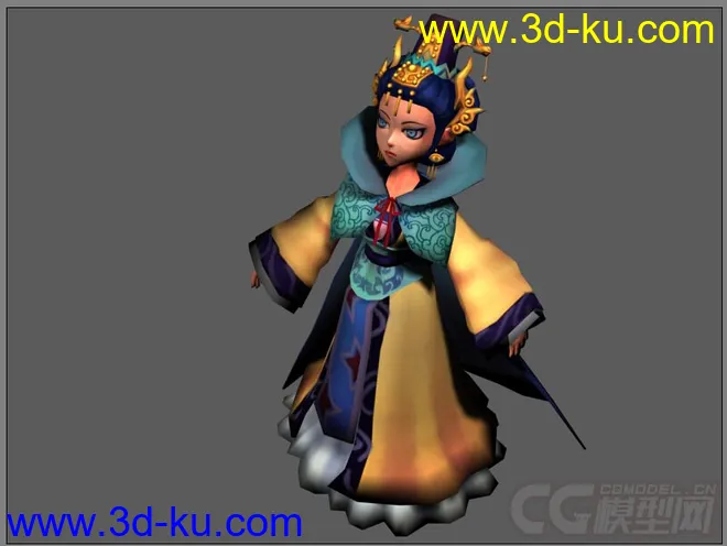 Q版古代宫装女子CG游戏模型—3d模型免费下载（有贴图有绑定）的图片2