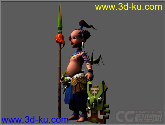 Q版小男孩游戏人物道具角色模型—模型下载（有贴图带绑定有动画）的图片3