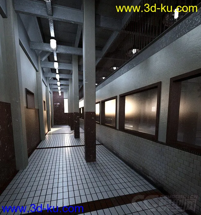 现代系列——影视级室内浴室 澡堂 集体浴室 复古老式浴室 室内场景模型的图片1