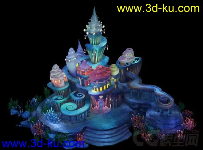 一个非常漂亮的卡通场景 海底场景 海底城堡 海底宫殿模型的图片1
