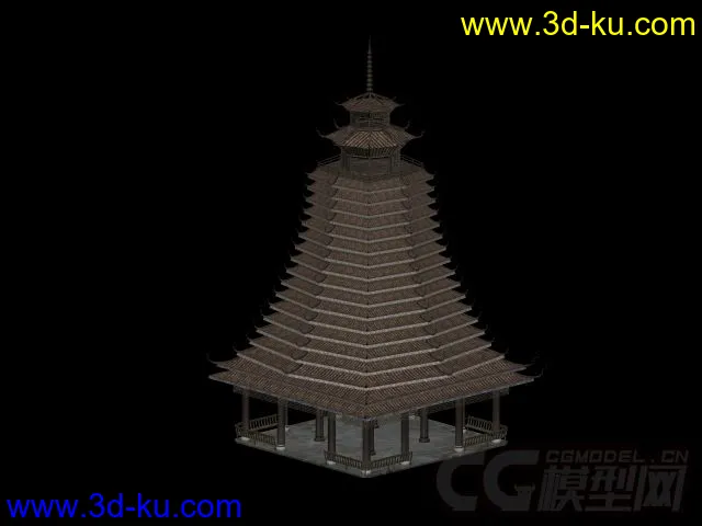 苗族 侗族侗寨六角鼓楼简模模型的图片1