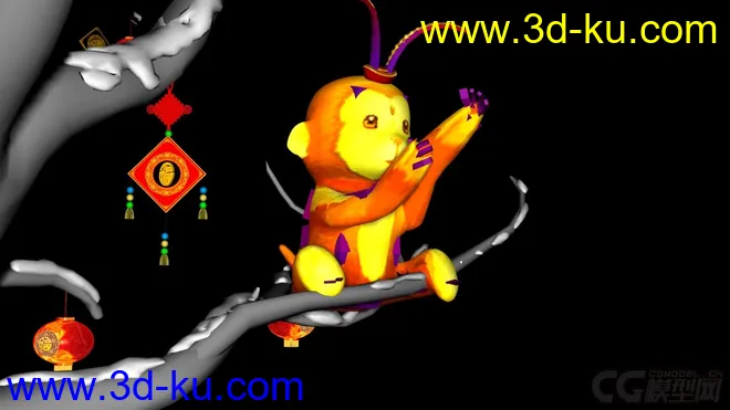 小猴蹲树上垂钓 春节小猴 猴年 春节 猴年大吉模型的图片4