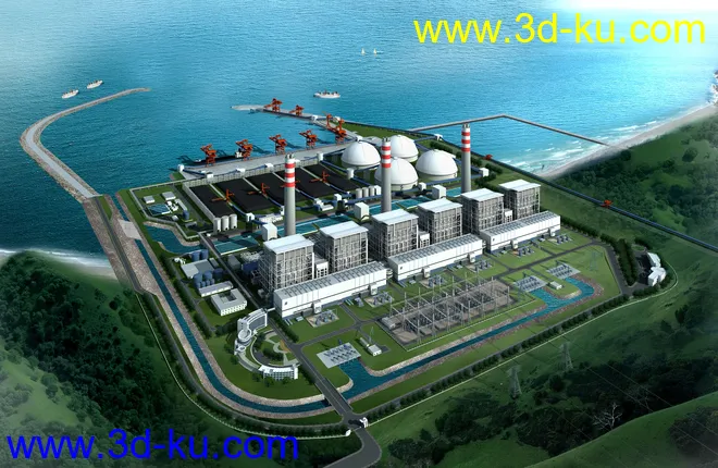写实的海边核电厂发电站，免费下载，挣点分模型的图片1