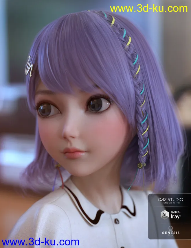 Rin Hair for Genesis 8 Females模型的图片1