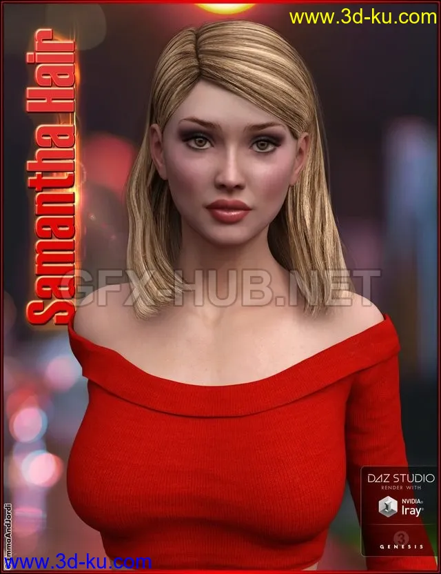 Samantha Hair For Genesis 3 Female(s)模型的图片1