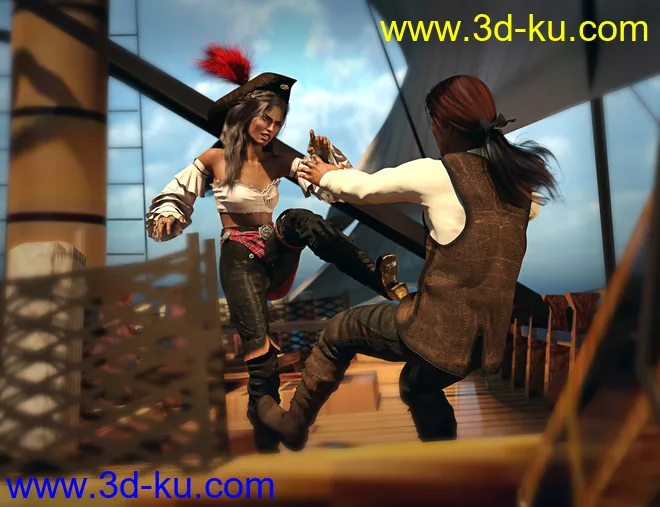 SBibb Dreadful Pirate Captain Poses and Expressions for Genesis 8模型的图片5