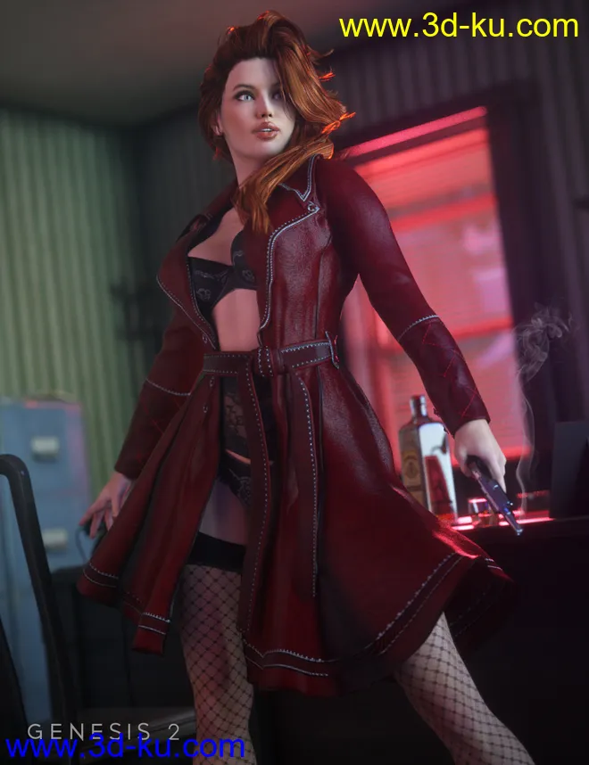Sinful Nights Lingerie and Overcoat for Genesis 2 Female(s)模型的图片1