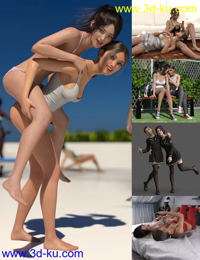 Sister Poses for Genesis 3 and 8 Female模型的图片1