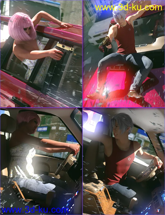 SUV Chase Scene Poses for Genesis 8模型的图片2
