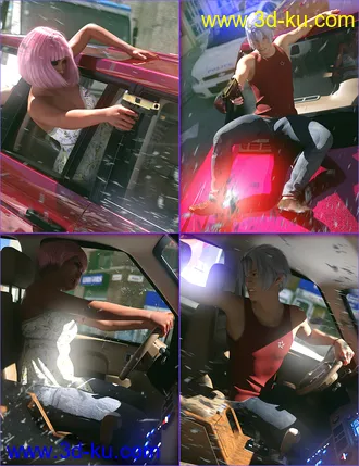 3D打印模型SUV Chase Scene Poses for Genesis 8的图片