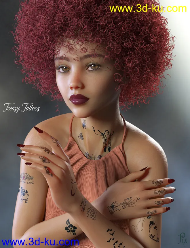 Teensy L.I.E. Tattoos for Genesis 3 and 8模型的图片1