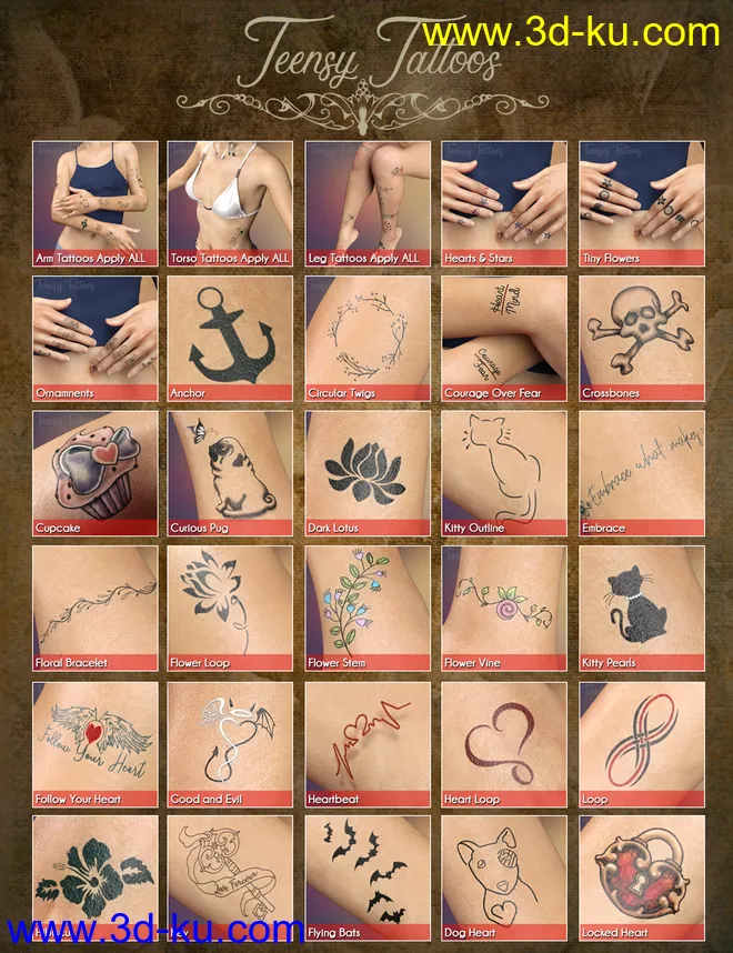 Teensy L.I.E. Tattoos for Genesis 3 and 8模型的图片5