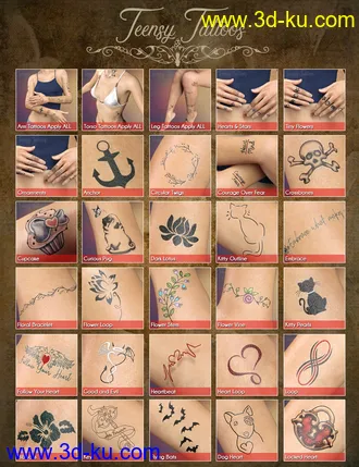 3D打印模型Teensy L.I.E. Tattoos for Genesis 3 and 8的图片