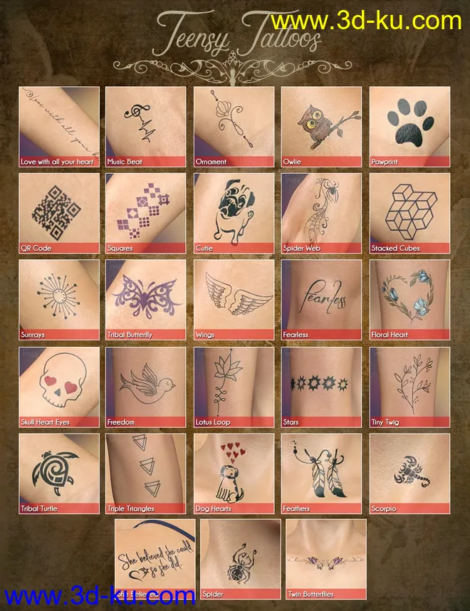 Teensy L.I.E. Tattoos for Genesis 3 and 8模型的图片6