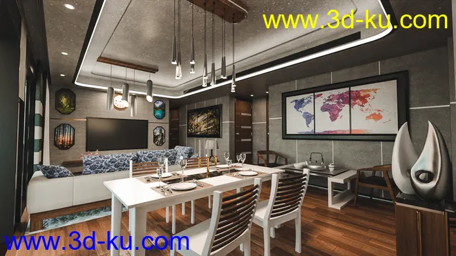 Tesla Casual Living Dining模型的图片2