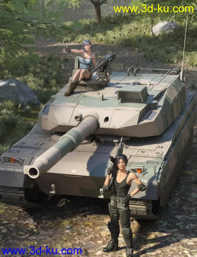 Type-10 Japanese Battle Tank and Forest Environment模型的图片1
