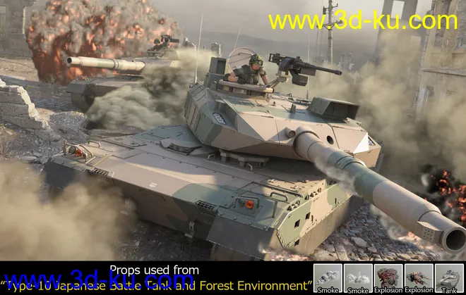 Type-10 Japanese Battle Tank and Forest Environment模型的图片2
