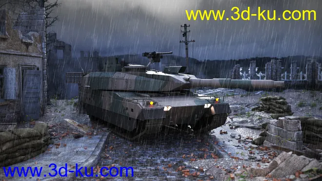 Type-10 Japanese Battle Tank and Forest Environment模型的图片6