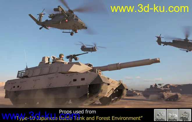 Type-10 Japanese Battle Tank and Forest Environment模型的图片8